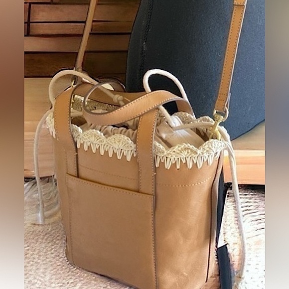 LUCKY BRAND Letoni Leather 2/1 Satchel with Macrame Crochet Trim Boho Chic NWT - Picture 2 of 12